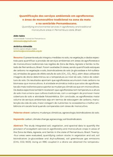 Quantificação dos serviços ambientais em agroflorestas e áreas de monocultivo tradicional na Zona da Mata e no Semiárido Pernambucano